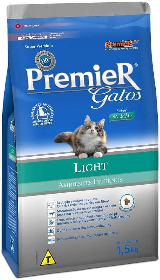 Premier Pet Ração Premier Ambientes Internos Light Para Gatos Adultos Sabor Salmão - 1 5Kg