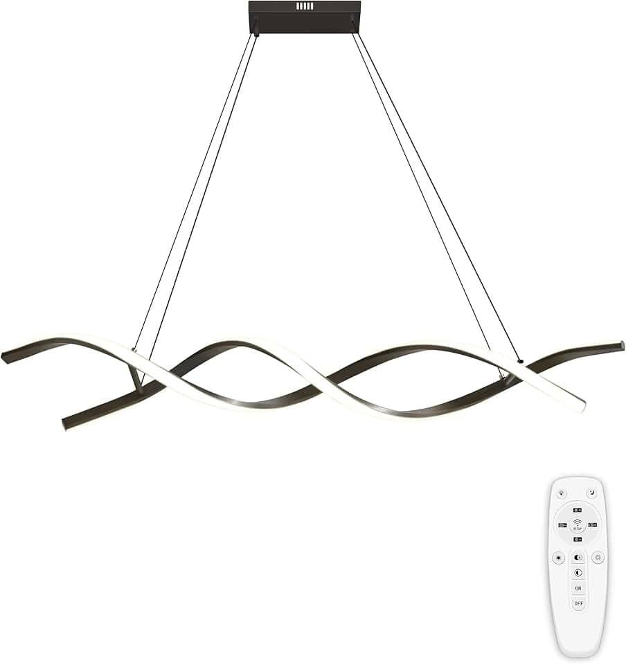 Luminária Pendente LED Moderna Preto, Lustre Pendente Ondulada Linear Regulável, 3000K-6000K