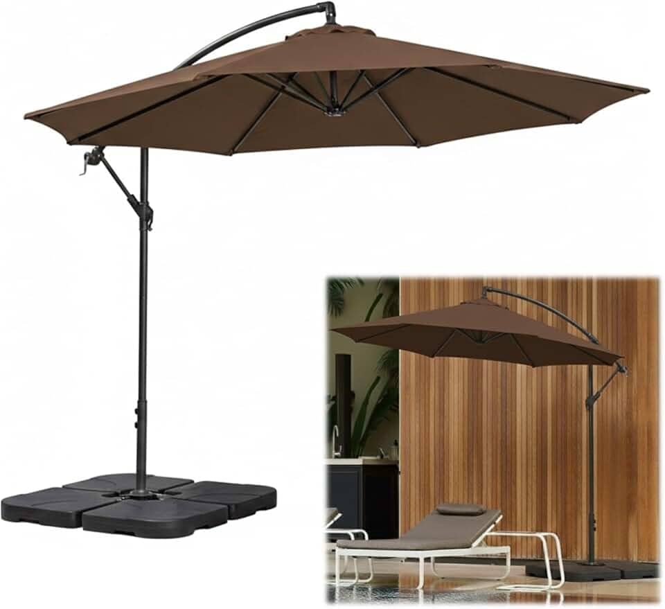 Kit Ombrelone Lateral Suspenso 3m Kauai + Base 60 Litros Quadrada Piscina Jardim