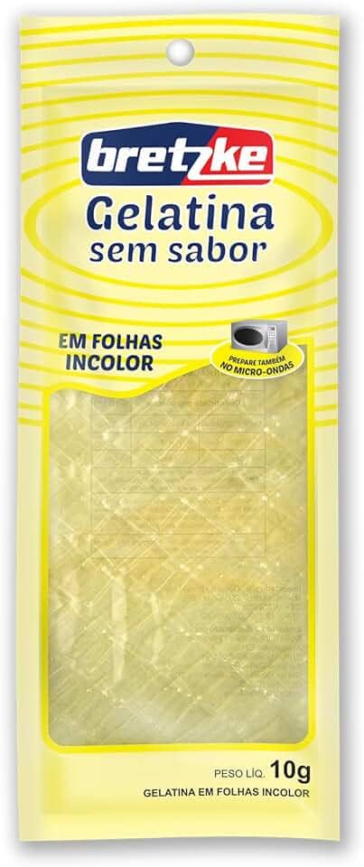 Bretzke – Gelatina em Folha Incolor 10g | Ideal para Sobremesas, Mousses e Confeitaria | Textura Firme e Transparente | Não Contém Glúten