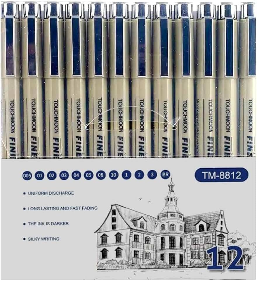 Kit 12 Canetas Nanquim Profissional para Lettering Mangá Brush Desenho Técnico Artístico Caligrafia