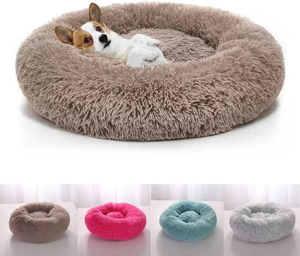 Caminha Nuvem CAMA Pet Redonda PELUCIA Para Cachorros E Gatos DONUT FILHOTES TODA ACOLCHOADA BORDAS ELEVADAS FUNDO ANTIDERRAPANTE Tamanho M CASA CASINHA NINHO (MARROM)