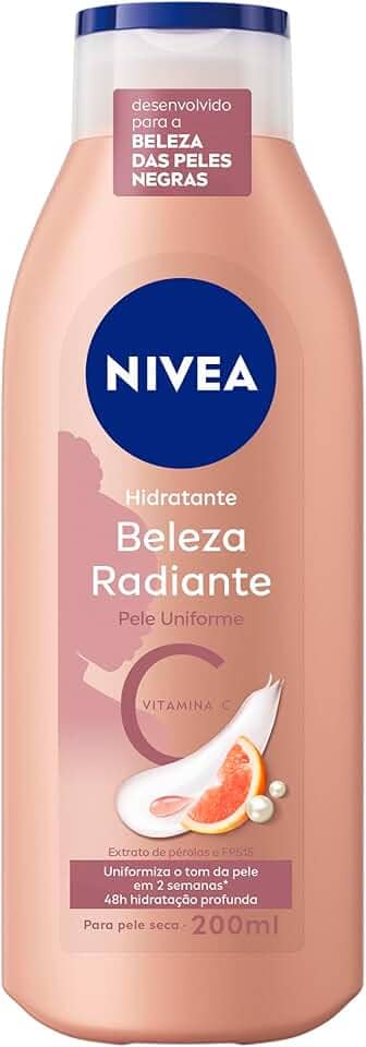 NIVEA Hidratante Corporal Beleza Radiante Pele Uniforme 200ml - Para a beleza da pele negra, uniformiza o tom da pele em 2 semanas e repara as áreas ressecadas, com vitamina C