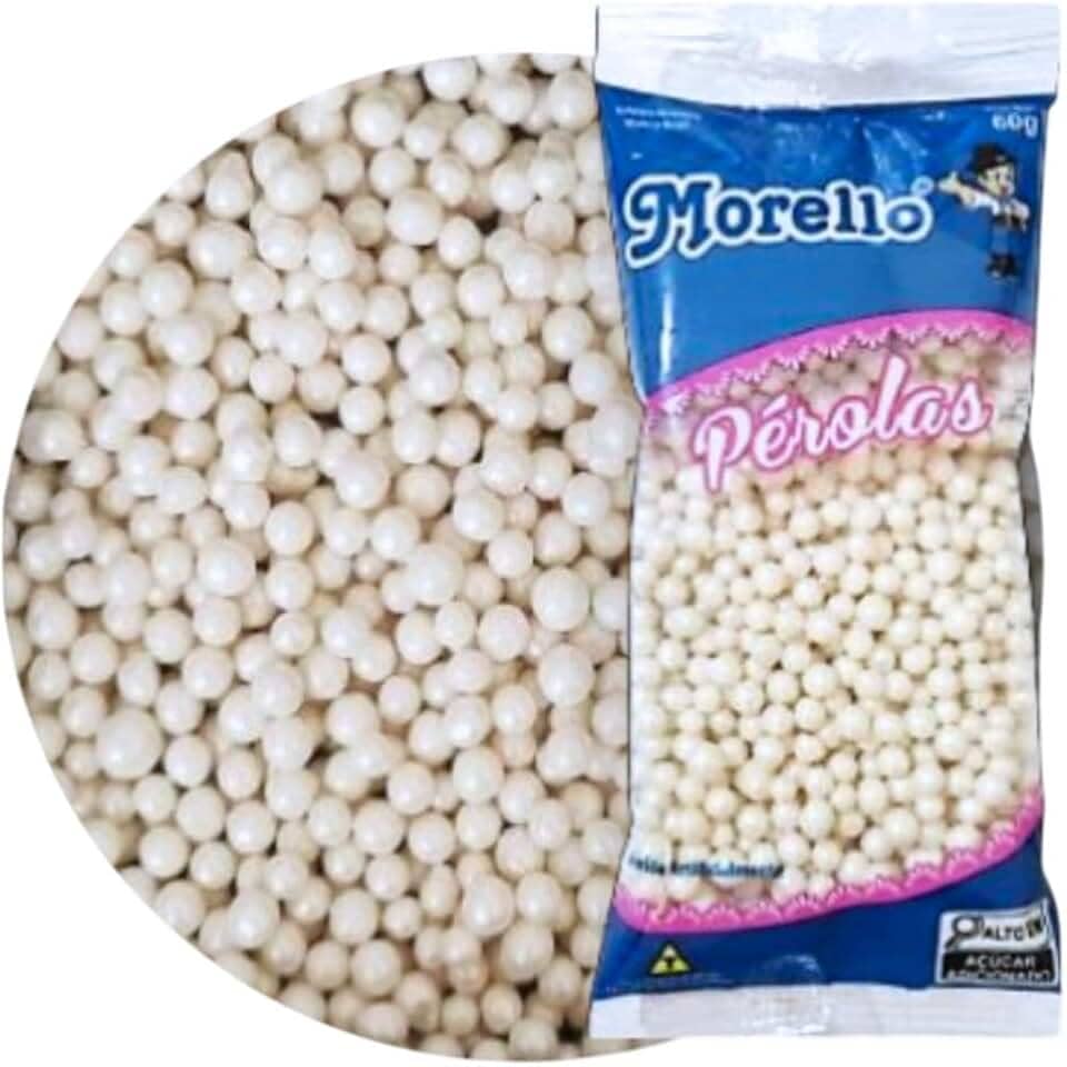 Pérolas de Açúcar para Confeitaria e Panificação 60g (Branco Perolado)