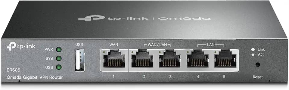 TP-Link ER605 | Roteador VPN com Fio Multi-WAN | Até 4 Portas WAN Gigabit | Roteador SPI Firewall SMB | Omada SDN Integrado | Equilíbrio de carga | Proteção contra raios | Proteção vitalícia limitada