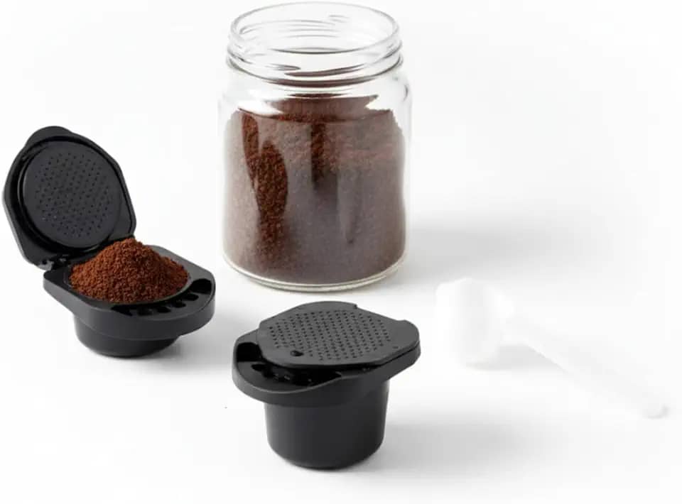 Adaptador Café Moído Reutilizável com Colher Dosadora - Cápsula Refil Compatível Máquinas Café - Plástico Premium Livre BPA