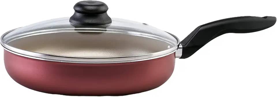 Frigideira 24cm Antiaderente Cereja com Dourado Com tampa de Vidro Grande Não Gruda