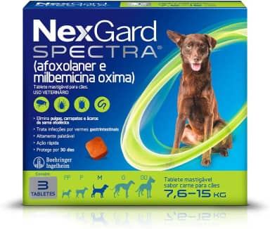 NexGard Spectra Antipulgas e Carrapatos e Vermífugo para Cães 7,6-15kg - 3 tabletes