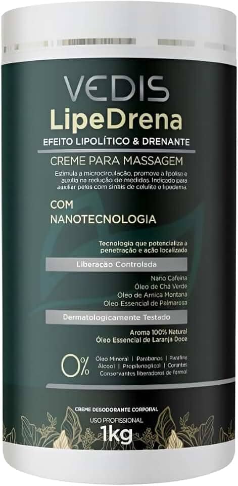 Creme de Massagem LipeDrena 1kg Vedis Profissional – Lipolítico e Drenante com Nanotecnologia