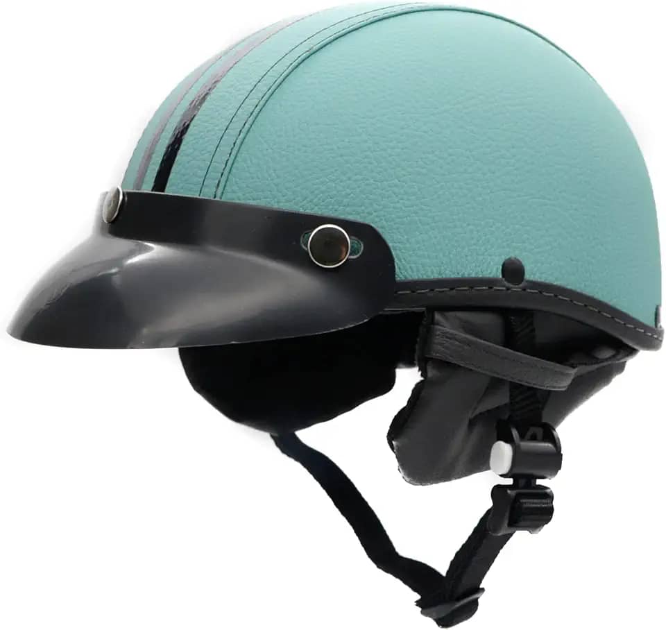 BR101 Capacete Coquinho Custom Scooter Elétrica Ciclismo Bike Skate Chopper Revestido Couro Premium Azul Adulto Unissex