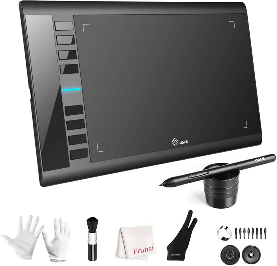 Tablet de desenho gráfico UGEE M708 25,4 x 15,2 cm Tablet de desenho grande com 8 teclas de atalho, Stylus passiva de 8192 níveis de pressão, UGEE M708 Tablet gráfico para pintura, design, esboço de criação de arte