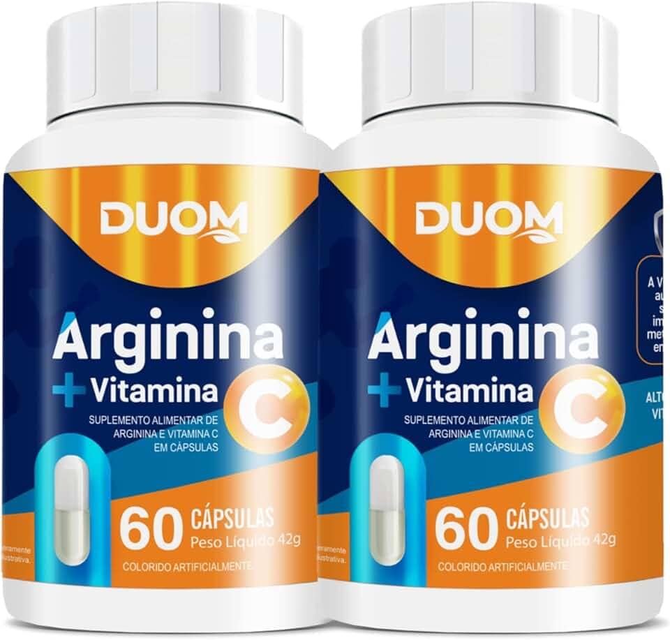 Duom, KIT 2 ARGININA COM VITAMINA C 60 CAPS CADA TOTAL 120 CÁPSULAS CLEAN LABEL - DUOM
