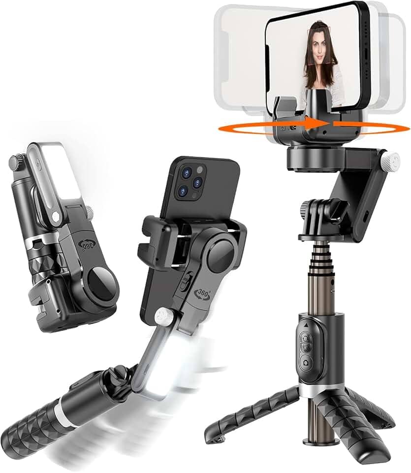 KOSCHEAL Q18 Gimbal para Celular - Estabilizador Celular 2 Eixos com Luz de Preenchimento, Tripé, Controle Remoto, Rotação 360° Automática e Modo Cena via App para iPhone e Android