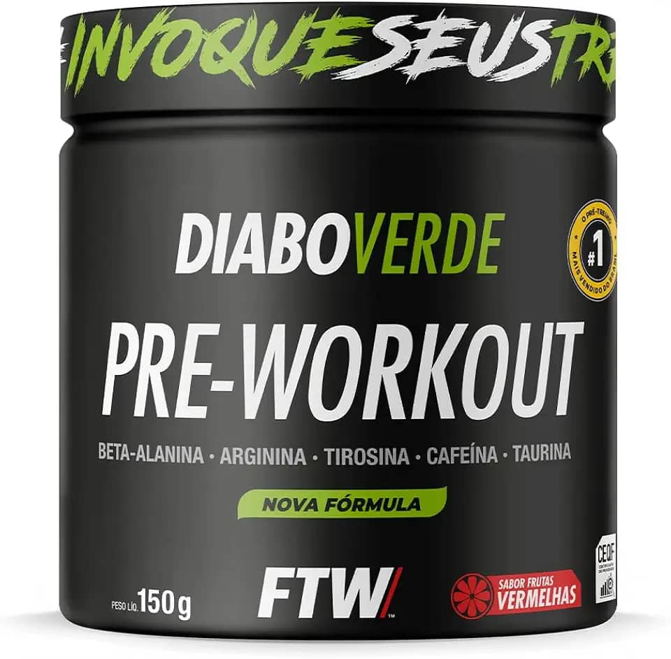 FTW Pré-Treino Diabo Verde em Pó com Cafeína, Aminoácidos Beta‑Alanina e Arginina para Treinos e Atividades Físicas - Pote 150 g (Sabor: Frutas Vermelhas)