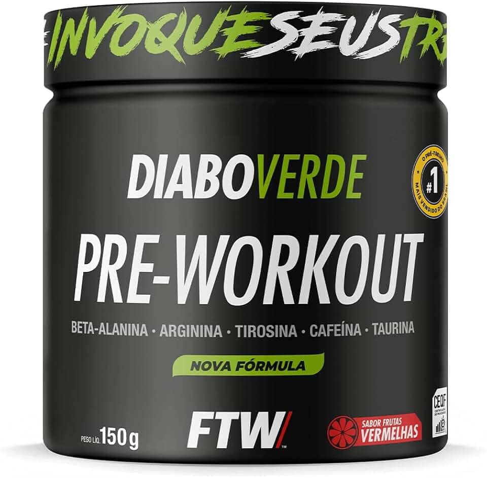 FTW Pré-Treino Diabo Verde em Pó com Cafeína, Aminoácidos Beta‑Alanina e Arginina para Treinos e Atividades Físicas - Pote 150 g (Sabor: Frutas Vermelhas)