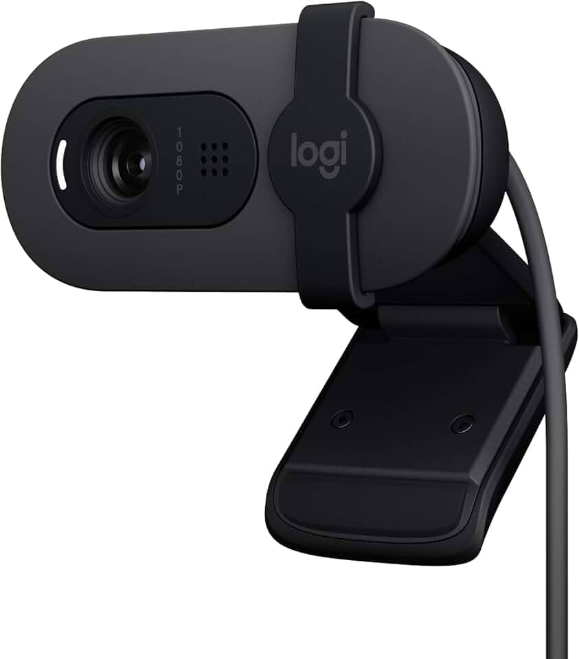 Webcam Full HD Logitech Brio 100 com Microfone Integrado, Proteção de Privacidade, Correção Automática de Luz e Conexão USB-A - Grafite