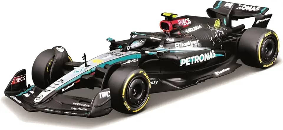 Bburago - Mercedes AMG Petronas W15 Lewis Hamilton #44 2024 - Modelo de carro realista em escala 1:43, dirigido por Lewis Hamilton, licença oficial da Mercedes, idade recomendada a partir de 3 anos