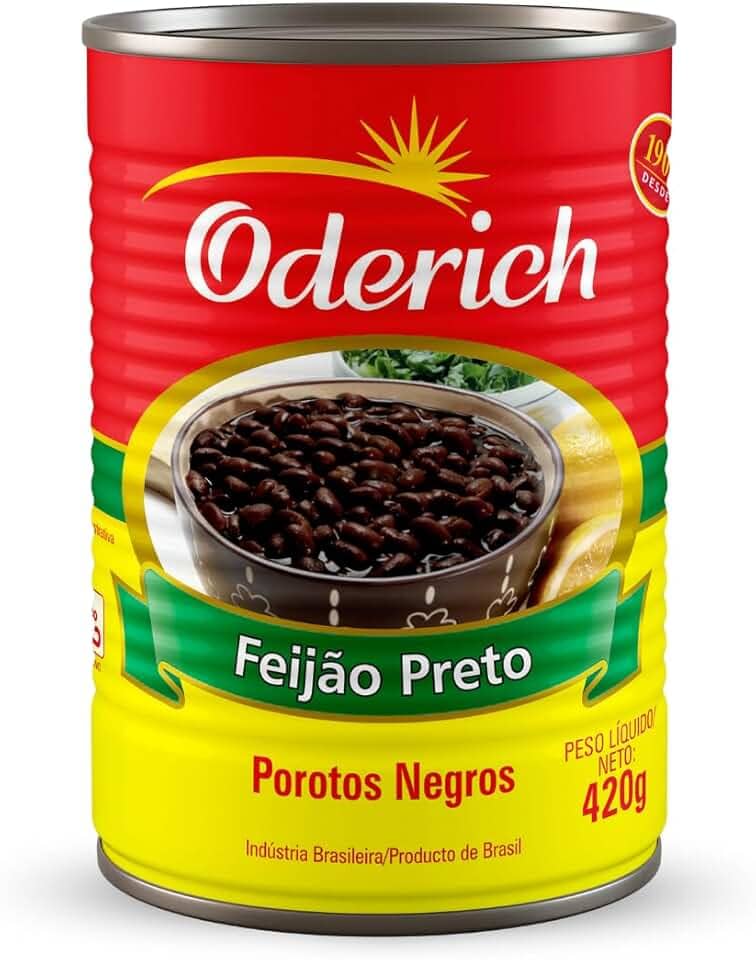 Feijão Preto Oderich 420G, Feijão Preto Cozido Em Conserva, Amarelo, Grãos Selecionados E Nutritivos, Fonte De Proteínas E Fibras, Textura Macia E Pronto Para Consumo, Tradição Em Qualidade Desde 1908