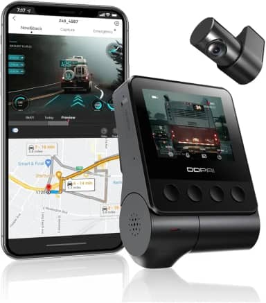 DDPAI Z40 Câmera Veicular Frontal e Traseira 3K+1080P, Câmera Para Carro com WiFi Aplicativo, SR e GPS, Supercapacitor, Modo de Estacionamento 24H, Tela IPS 2' Com Noite Visão (Sem Cartão SD)