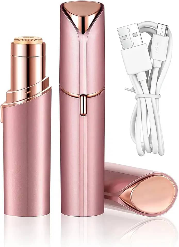 Batom Depilador Elétrico Recarregável Facial USB – Removedor De Pelos Portátil Para Rosto Buço E Sobrancelhas (Rosa)