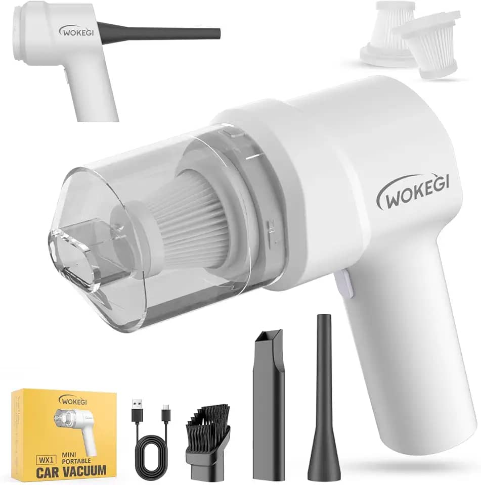 Mini aspirador de carro portátil, aspirador portátil sem fio 10000PA com bateria de 2000 mAh, aspirador de pó pequeno 3 em 1 e espanador de ar com carregamento tipo C, compacto e leve para carro, casa