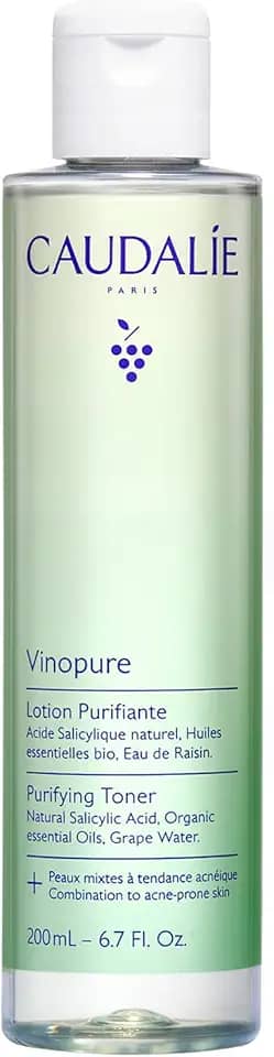 Caudalie Vinopure Loção Tônica Purificante com Ácido Salicílico Natural, Água de Uva e Óleos Essenciais para Pele Oleosa e com Acne – 200 mL