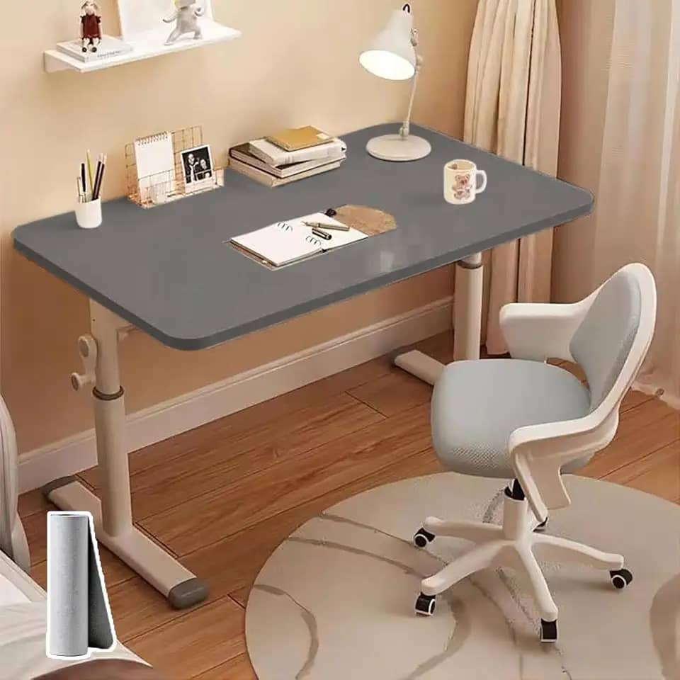 80 x 60 cm Mesa Elevatória Manual com Altura Ajustável de 63 a 90cm - Mesa para Estudo com Tapete para Mouse, Trabalho, Escritório e Lazer, Cinza