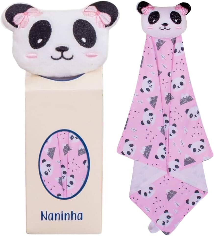 Naninha para Bebê de bichinho de pelúcia com prendedor de chupeta (Panda Rosa)