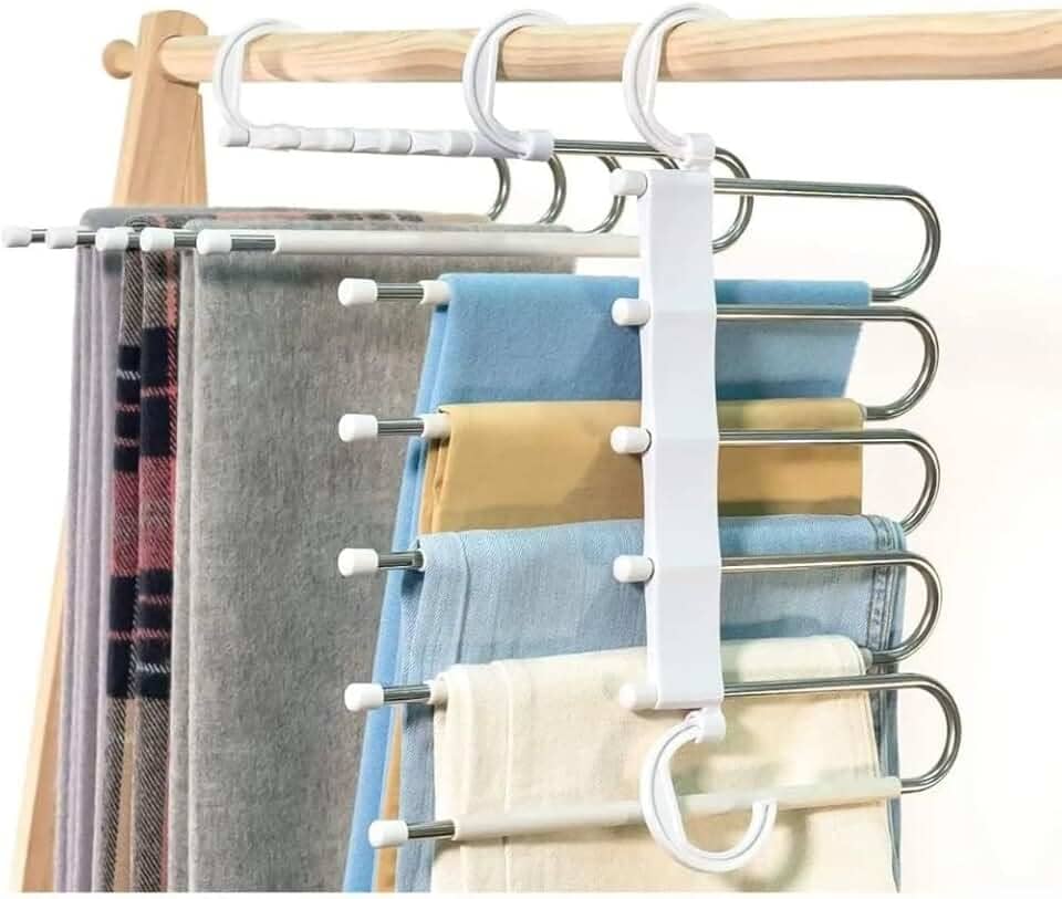 Cabide Para Calças Roupas Dobrável 5 Espaços Plástico E Aço Inox