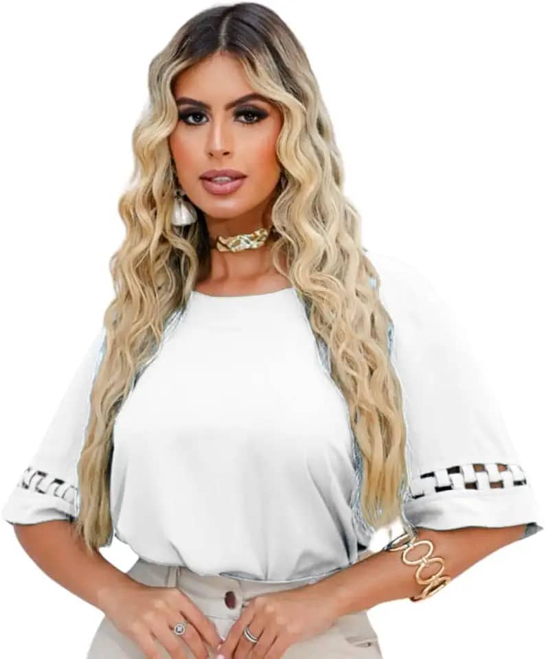 Blusa Social Feminina Manga Curta Detalhe Camisa Mulher Alfaiataria Elegante