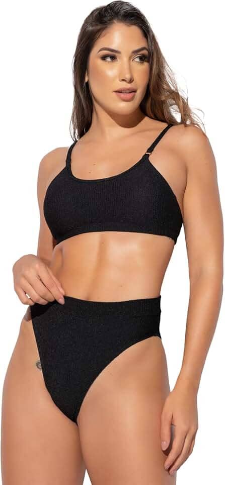 Biquíni Alcinha Bojo Hot Pants Fio Duplo Textura Brilhosa MVB Modas