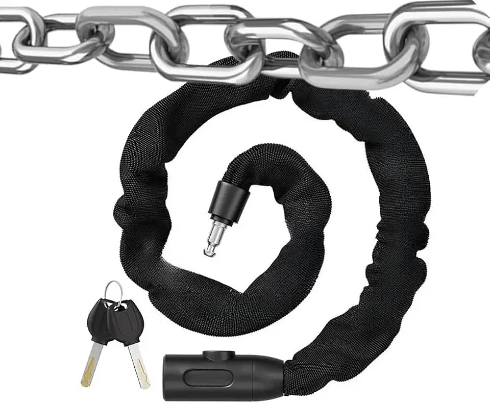 Cadeado Corrente Forte com Elos Lock Trava Para Bicicleta Moto Reforçada Sem Cabos Segredo com Chave Revestida com Tecido Poliéster (900mm)