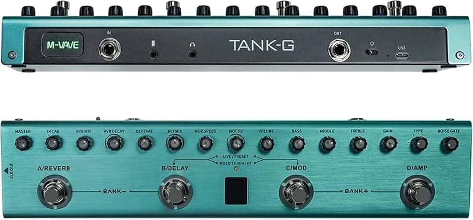 M-VAVE VEDO Tank-G Pedal de Guitarra Multi-Efeitos, Effects Pedal guitarra Reverb Delay MOD AMP Bateria lítio Recarregável, 36 Presets, 9 Preamp Slots, 8 IR Cab, 3 Simulação, Delay, Cube Baby Reverb