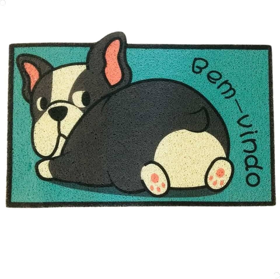 Tapete Capacho Porta de Entrada Pets 'Bem-vindo' 100% Poliéster Emborrachado 60cm x 40cm Para Receber Com Estilo (Cachorro Gordinho)