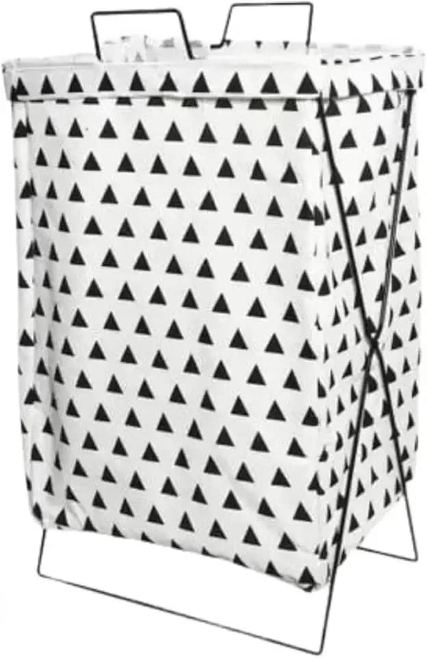 AMOEJA Cesto de Roupa Suja com Suporte em Aço Inox – Dobrável, Lona Durável – 4 Opções de Estampa (Triângulos)