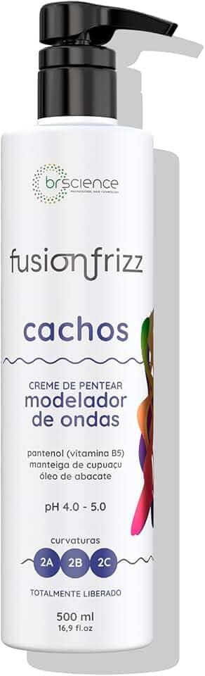 Creme para Pentear Cachos Cabelos Ondulados Fusionfrizz Brscience 500ml - Hidratação Profunda, Nutrição e Controle de Frizz para Cabelos Ondulados Curvas 2A, 2B e 2C