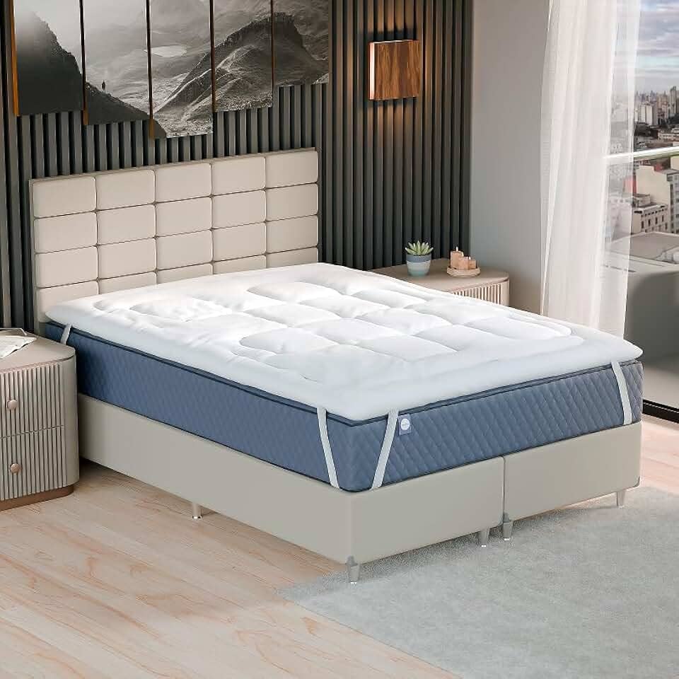 Pillow Top Casal Queen King Size Solteiro Fibra De Silicone 400 Fios Protetor Toque Macio Aveludado (Queen)