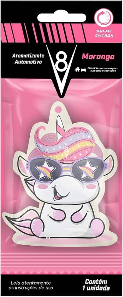 V8, Perfumador de ambientes para automóveis (Aromatizador de ar) em Sachê, Aroma Morango, 1 Unidade, Rosa