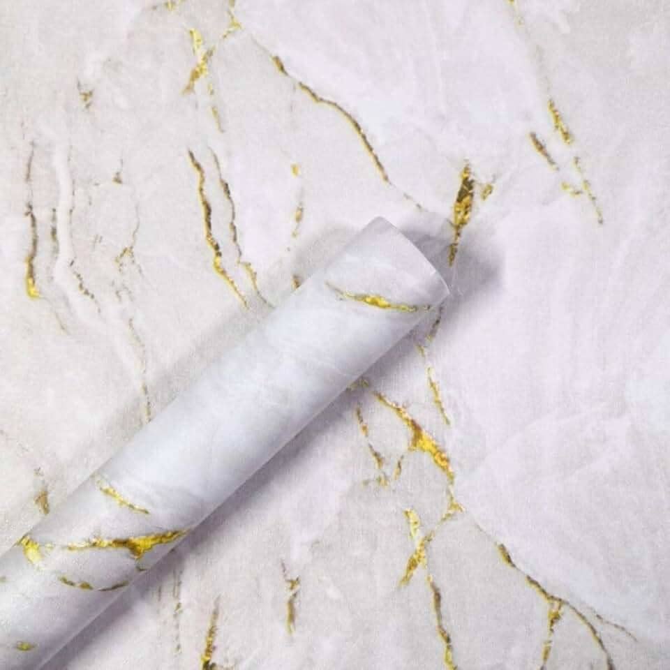 Papel De Parede Premium Mármore Texturizado Branco Autocolante Adesivo Lavavel Rolo de 5 Metros x 45 cm Sala, Cozinha, Banheiro E Escritório.