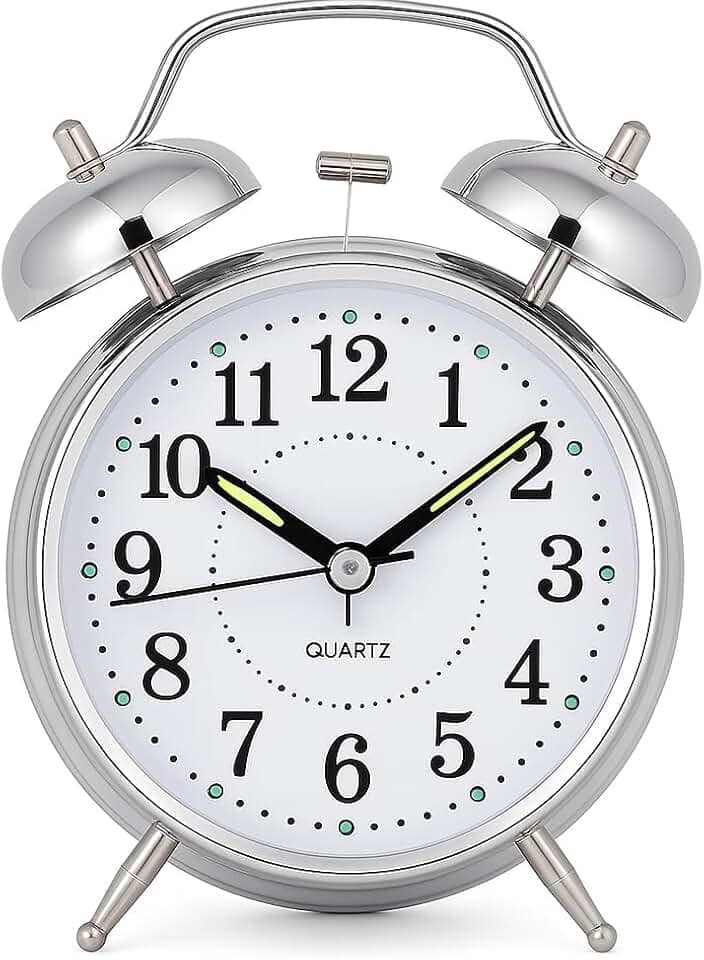 Relógio de Mesa Vintage Antigo Clássico Despertador Com Luz Led Noturna Em Metal Analógico MCL Distribuidora