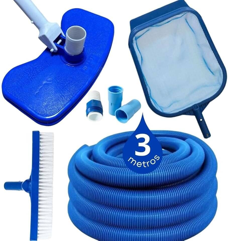 Kit Limpeza Piscina Aspirador + Peneira Grande + Escova Reta + Mangueira Flutuante + Adaptadores