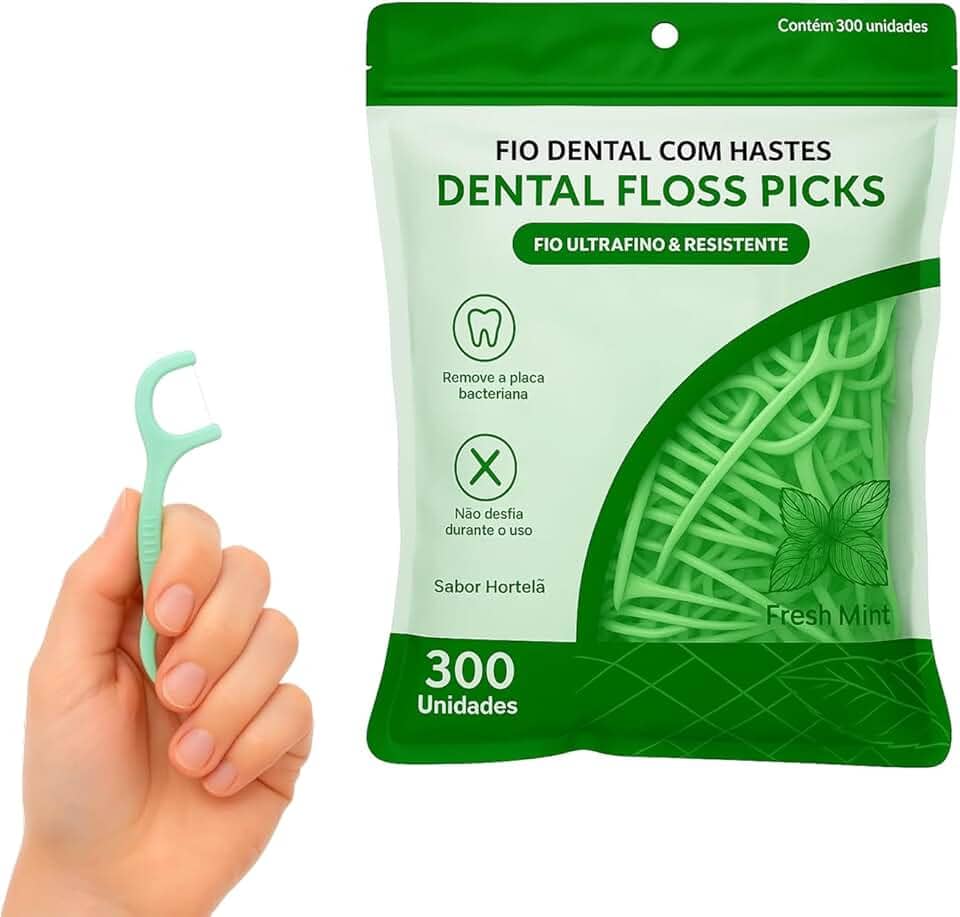 Fio Dental com Haste Floss Picks Sabor Menta Hortelã 300 Unidades