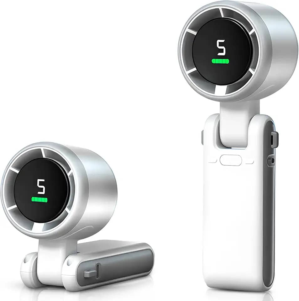 Ventilador Portátil Recarregável AQWS - Mini Ventilador Sem Fio Dobrável com Display Digital, 5 Velocidades de Vento, Ventilação Eficaz - Ideal para Casa, Escritório e Atividades ao Ar Livre