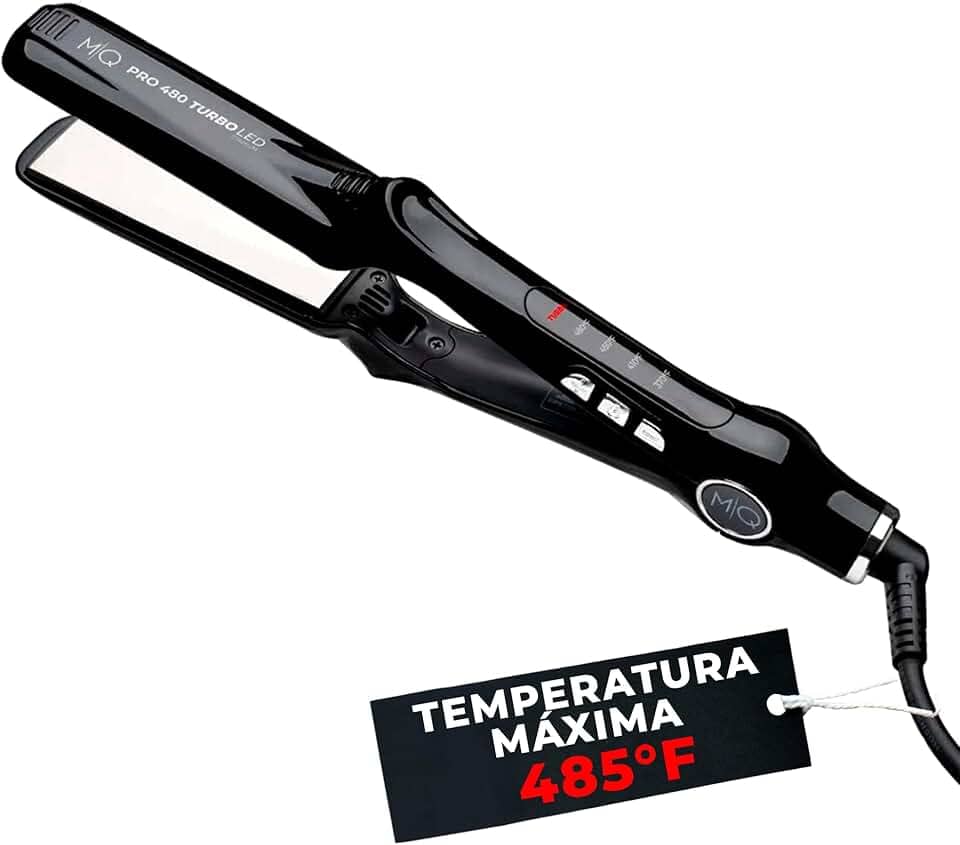 MQ HAIR - Chapinha Profissional de Titânio 485°F Turbo - Bivolt, Design Anatômico, Ultra Suave, Efeito Espelho - 3 Passagens Necessárias, Alisamento Perfeito - Controle Seguro de Aquecimento - Preto