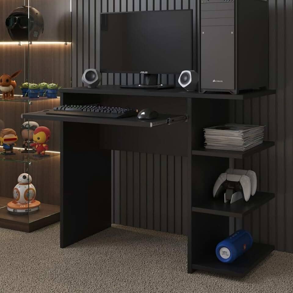 Mesa Escrivaninha Para Computador Escritório Pc gamer (preto/preto)