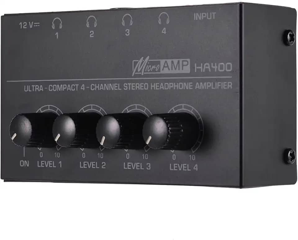 HA400 Ultra-compacto 4 canais mini amplificador de fone de ouvido estéreo de áudio com adaptador de alimenta??o