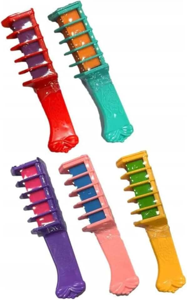 Kit 5 Pentes Giz para Pintar Cabelo Infantil – Tinta Temporária Lavável, Cores Vibrantes, Brinquedo Criativo para Crianças