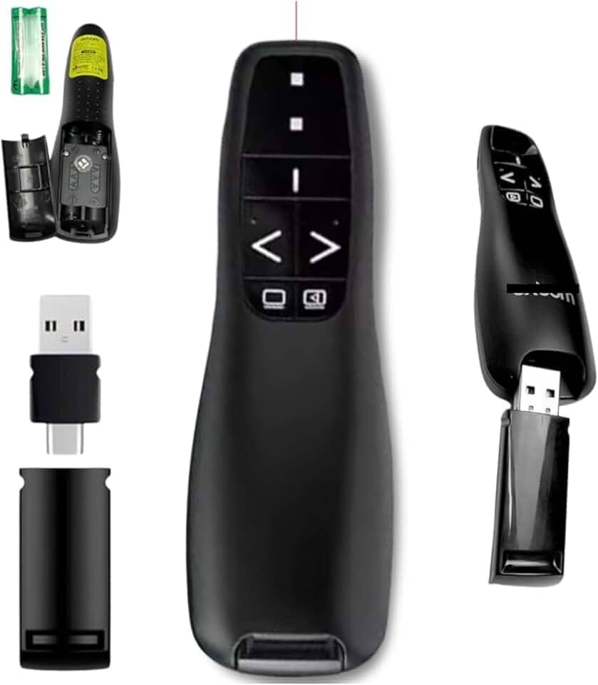 Apresentador Passador de Slides Sem Fio com Laser 30m Alcance Controle Apresentador de Slides Laser Sem Fio 2.4G Profissional Passador de Slides com Laser Vermelho para Apresentações