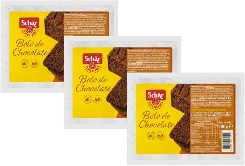 Kit 3 Bolo de Chocolate sem Glúten sem Lactose Schar 200g