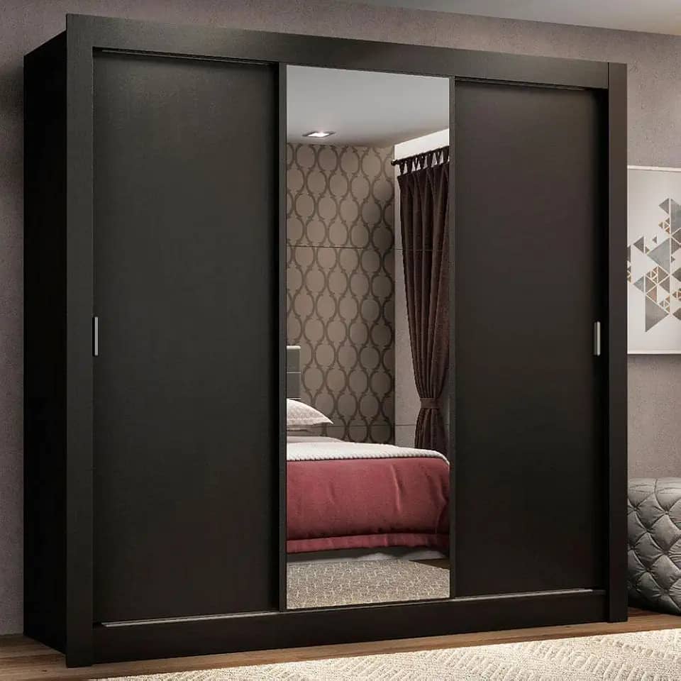 Guarda Roupa Casal Madesa Mônaco 3 Portas de Correr com Espelho - Preto